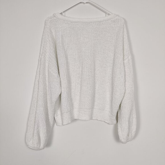Gentle Fawn Women's Cropped Sweater Size L White Cotton Knit Oversized Stylish - Picture 4 of 10